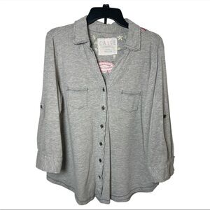 Athleta x Caite Women’s Embroidered back Gray roll sleeve Button-Up Shirt size S